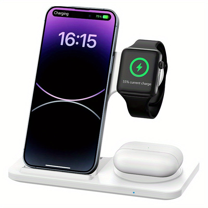 Foldable Fast Wireless Charging Station - Multi-Device Charger Stand For iWatch (Series 9 to 2), For Airpods Pro, and For iPhone (15 to 8)