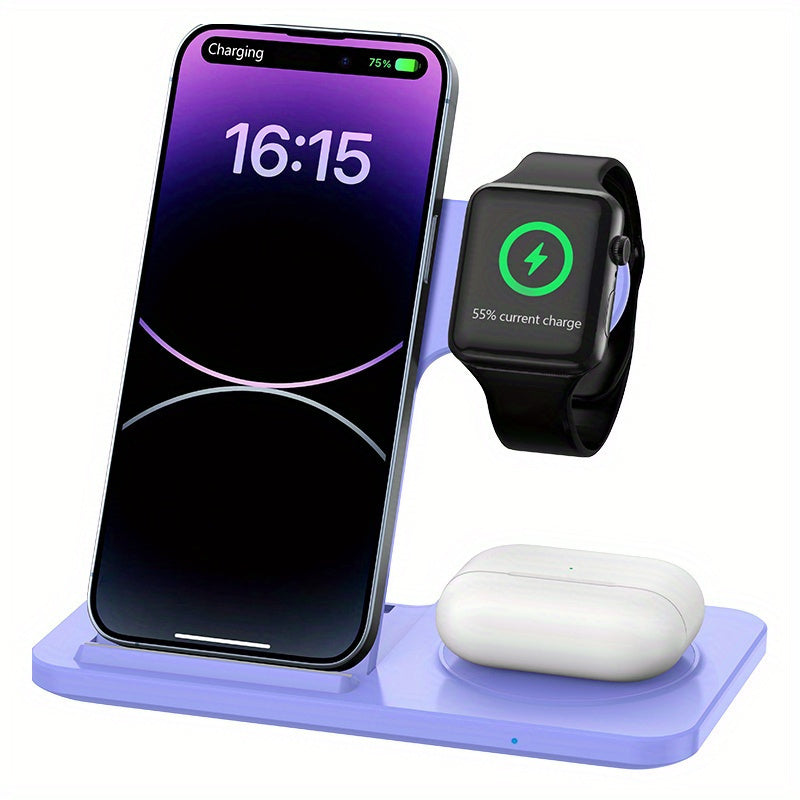 Foldable Fast Wireless Charging Station - Multi-Device Charger Stand For iWatch (Series 9 to 2), For Airpods Pro, and For iPhone (15 to 8)