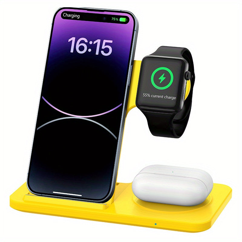 Foldable Fast Wireless Charging Station - Multi-Device Charger Stand For iWatch (Series 9 to 2), For Airpods Pro, and For iPhone (15 to 8)