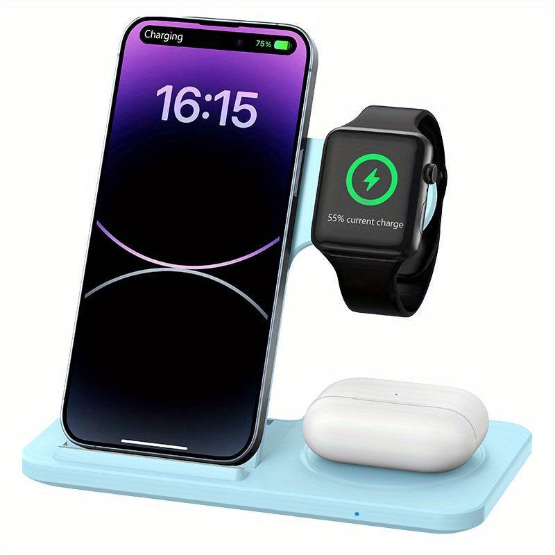 Foldable Fast Wireless Charging Station - Multi-Device Charger Stand For iWatch (Series 9 to 2), For Airpods Pro, and For iPhone (15 to 8)