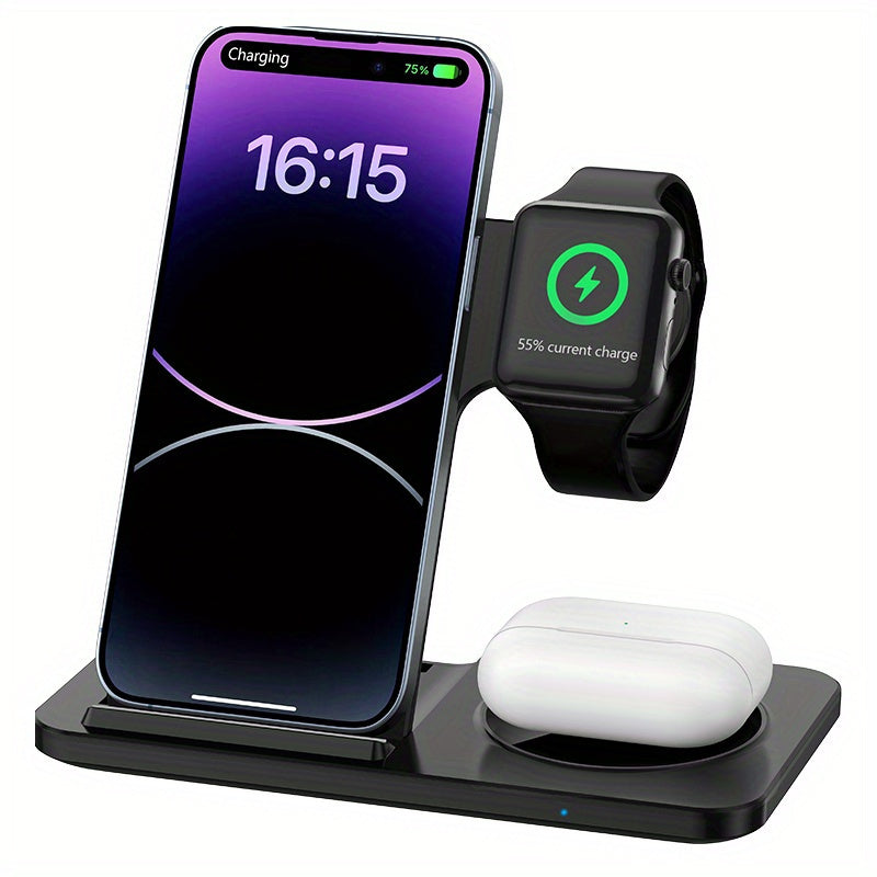 Foldable Fast Wireless Charging Station - Multi-Device Charger Stand For iWatch (Series 9 to 2), For Airpods Pro, and For iPhone (15 to 8)