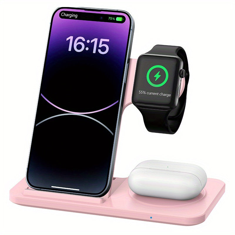 Foldable Fast Wireless Charging Station - Multi-Device Charger Stand For iWatch (Series 9 to 2), For Airpods Pro, and For iPhone (15 to 8)