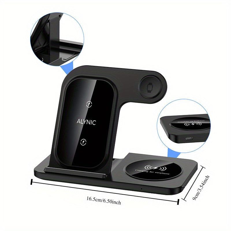 Foldable Fast Wireless Charging Station - Multi-Device Charger Stand For iWatch (Series 9 to 2), For Airpods Pro, and For iPhone (15 to 8)