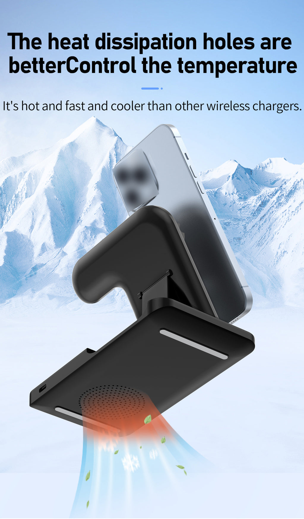 Foldable Fast Wireless Charging Station - Multi-Device Charger Stand For iWatch (Series 9 to 2), For Airpods Pro, and For iPhone (15 to 8)