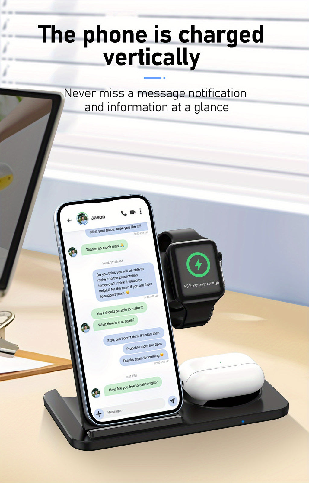 Foldable Fast Wireless Charging Station - Multi-Device Charger Stand For iWatch (Series 9 to 2), For Airpods Pro, and For iPhone (15 to 8)