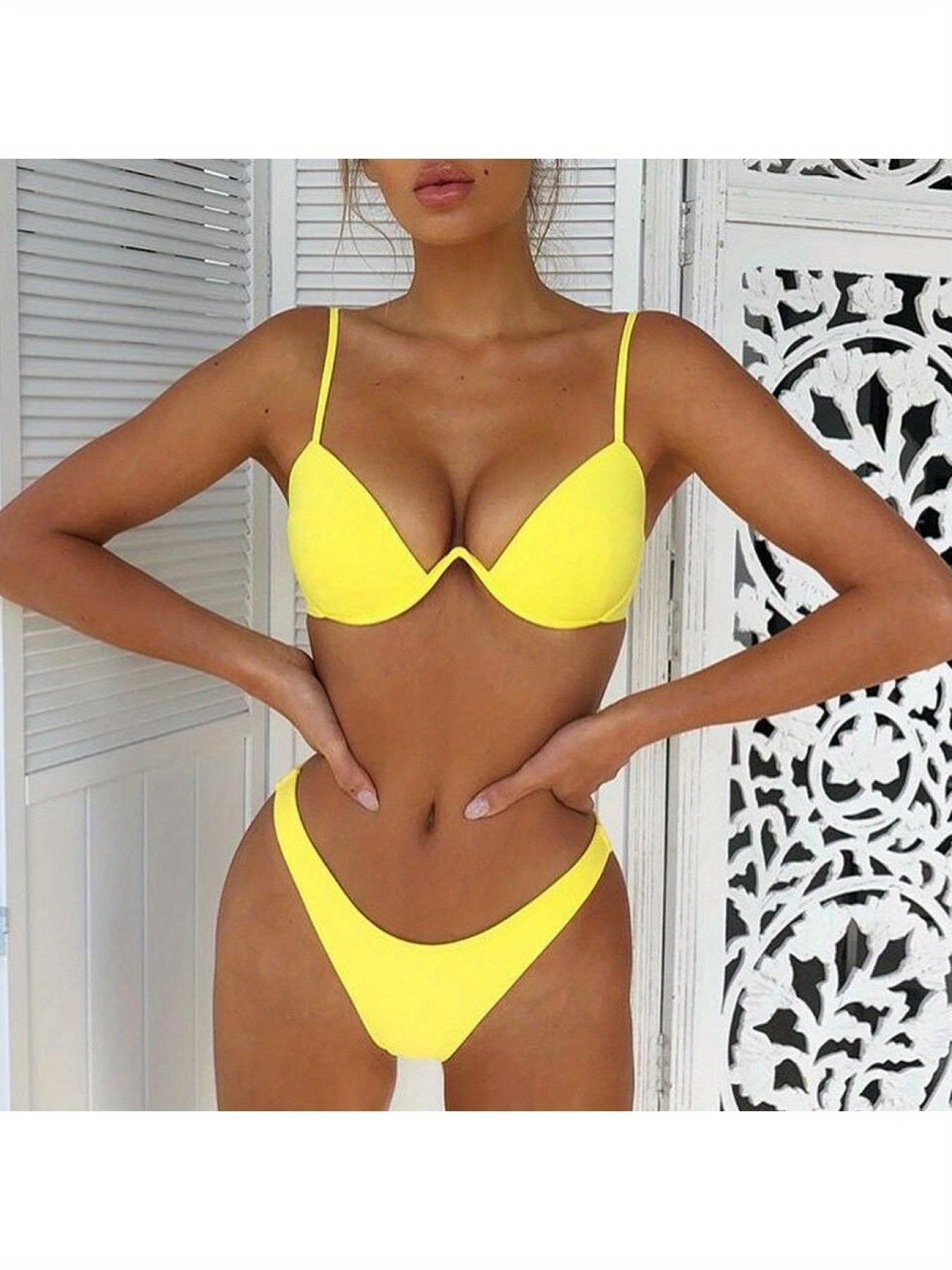 Sexy Womenacute;s Swimsuit Push-up Padded Bikini Sets Solid Color Low Waist Swimwear Biquini Bathing Suit Summer Beachwear