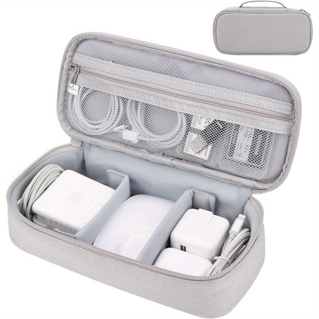 Electronics Travel Organizer Bag with Tech Compartment Labels (Laptop/Power Bank/Chargers) - Light Gray Portable -C/Lightning/-A Hub-like Case, Multi-Purpose Pouch for Cables, Hard Drives, External Drives - Ideal for Tech