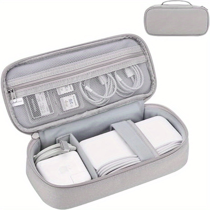 Electronics Travel Organizer Bag with Tech Compartment Labels (Laptop/Power Bank/Chargers) - Light Gray Portable -C/Lightning/-A Hub-like Case, Multi-Purpose Pouch for Cables, Hard Drives, External Drives - Ideal for Tech