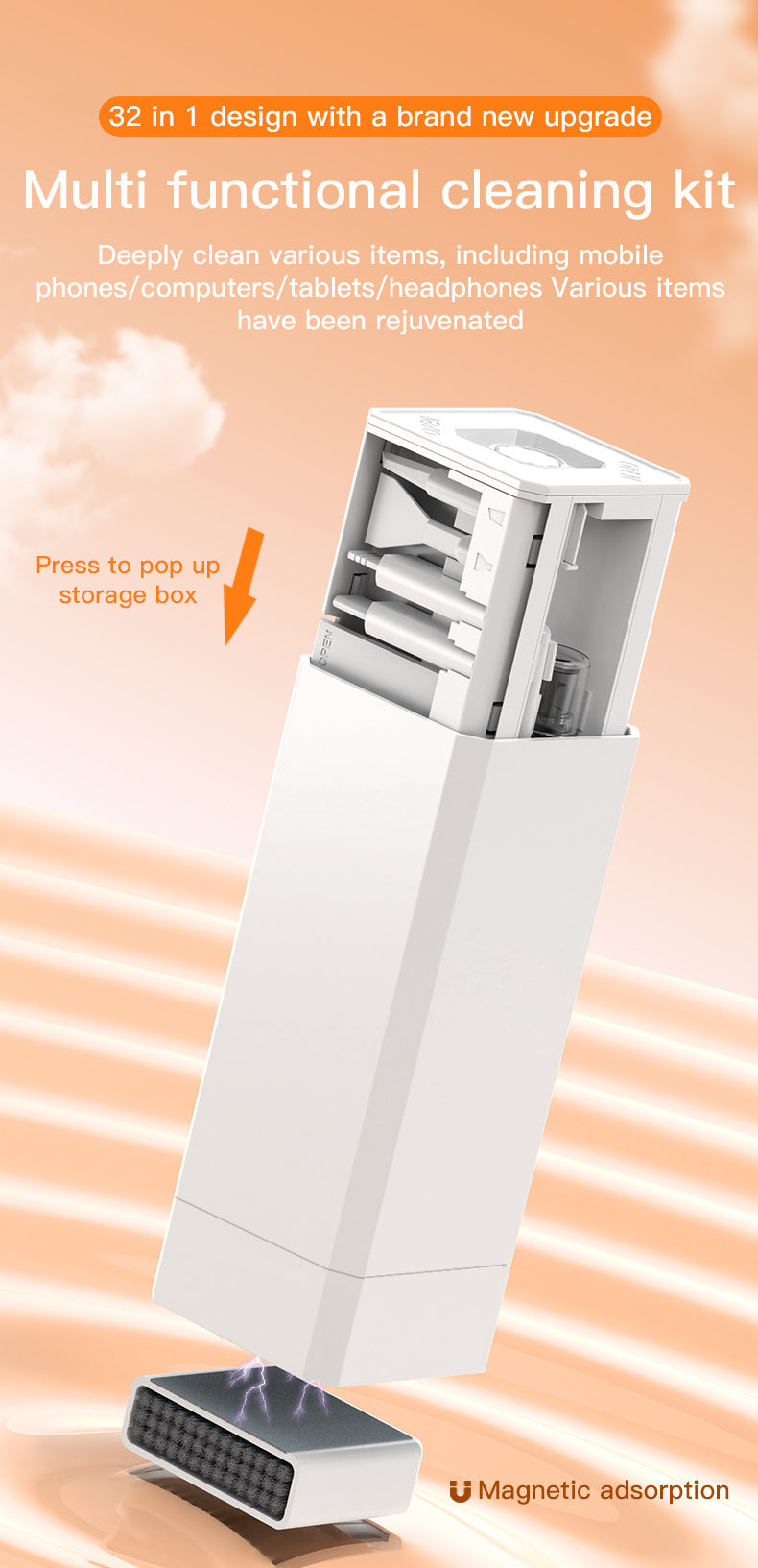 Multifunctional 32 in 1 Cleaner Kit for Electronic Devices, Keyboard Cleaning Brush, Headphones Cleaner Kit for Airpods, Multi-Tool for Cleaning Laptop, Keyboard, Earbuds, Camera, Cellphones