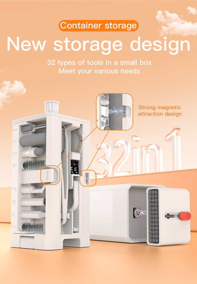 Multifunctional 32 in 1 Cleaner Kit for Electronic Devices, Keyboard Cleaning Brush, Headphones Cleaner Kit for Airpods, Multi-Tool for Cleaning Laptop, Keyboard, Earbuds, Camera, Cellphones