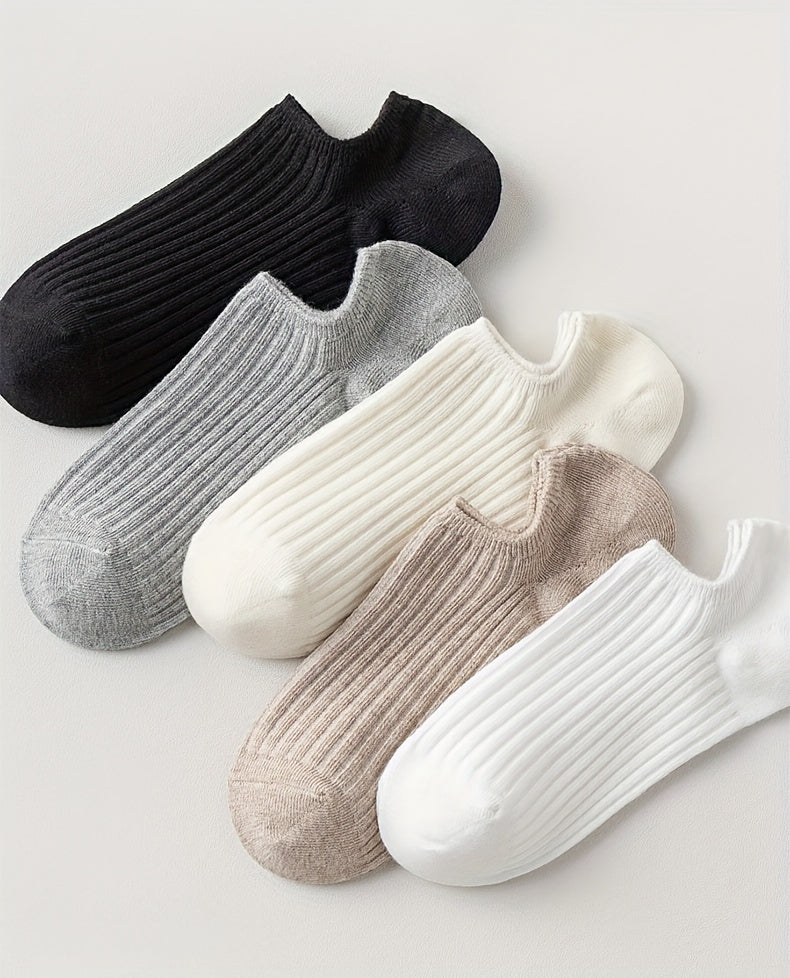 1/5 Pairs No Show Solid Socks, Simple & Breathable Unisex Boat Socks, Women's Stockings & Hosiery