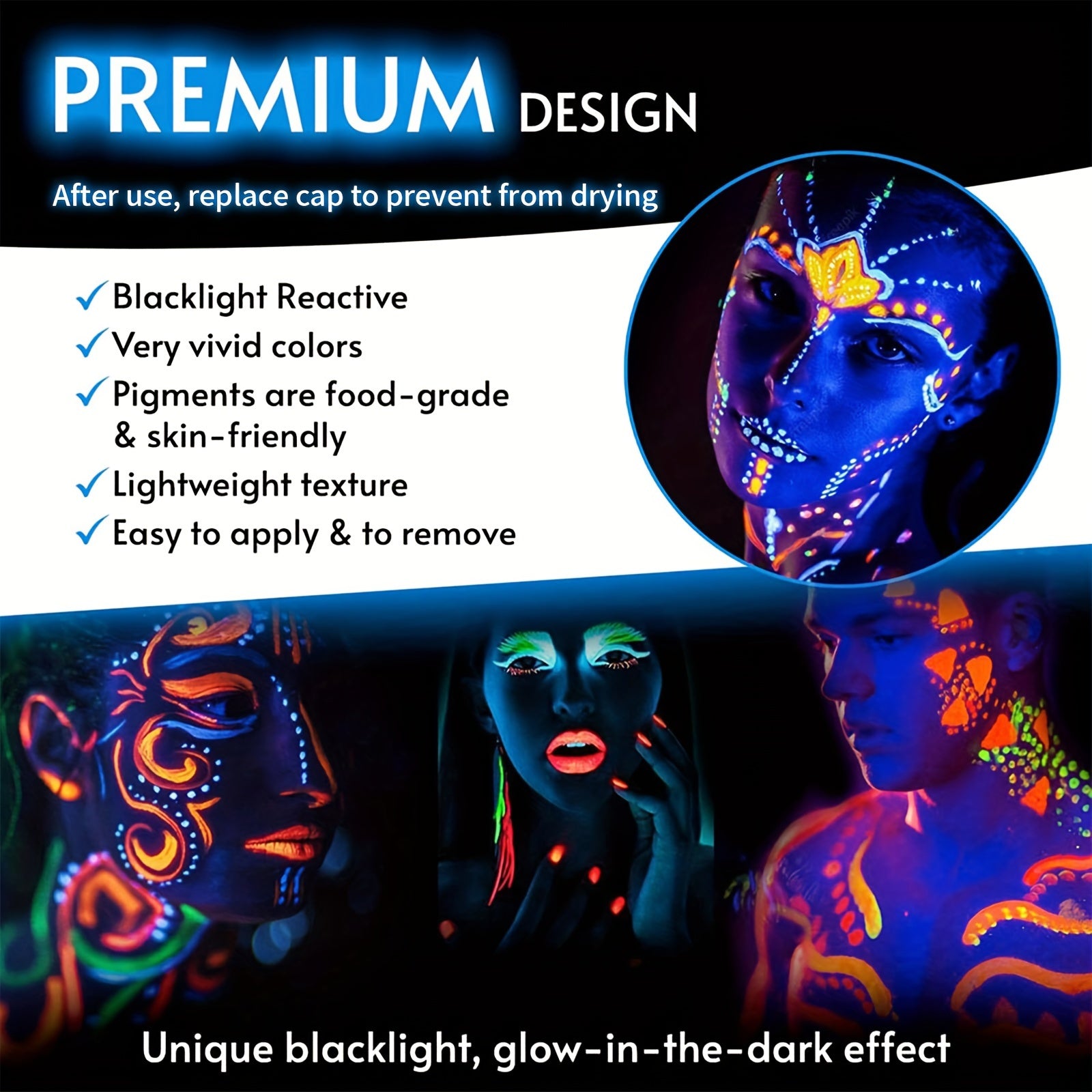 12 Pcs Bright UV Blacklight Face Paint Neon Makeup Fluorescent, Face Paint Kit Water Reactive Glow Face Paint Crayons Safe Body Painting For Special Make Up For Music Festival