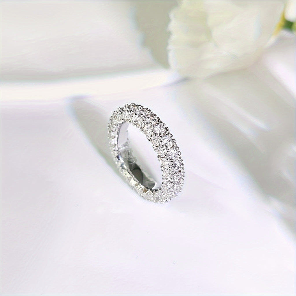 Women's 3 Row Eternity Ring 14K Gold Plated Cubic zirconia Eternity Band Ring Jewelry