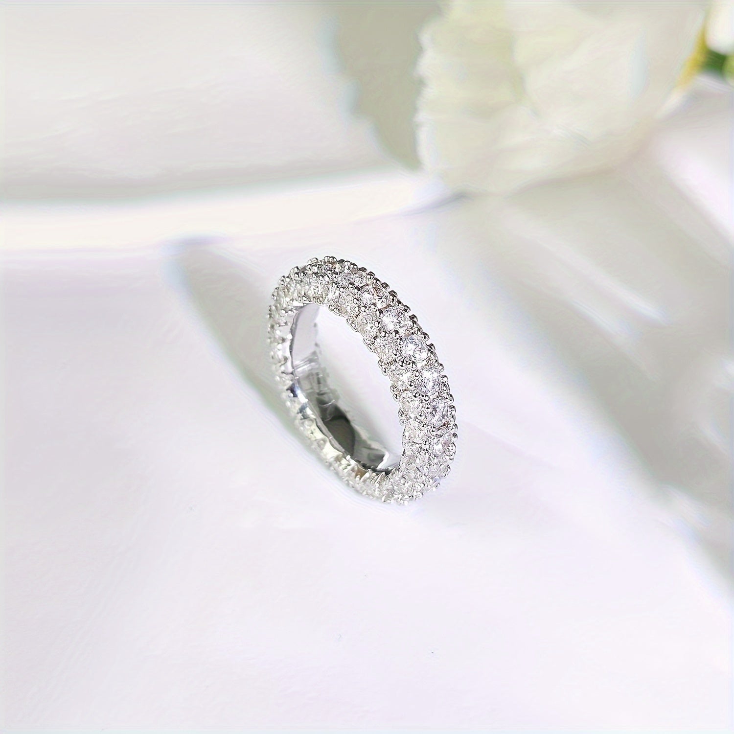 Women's 3 Row Eternity Ring 14K Gold Plated Cubic zirconia Eternity Band Ring Jewelry