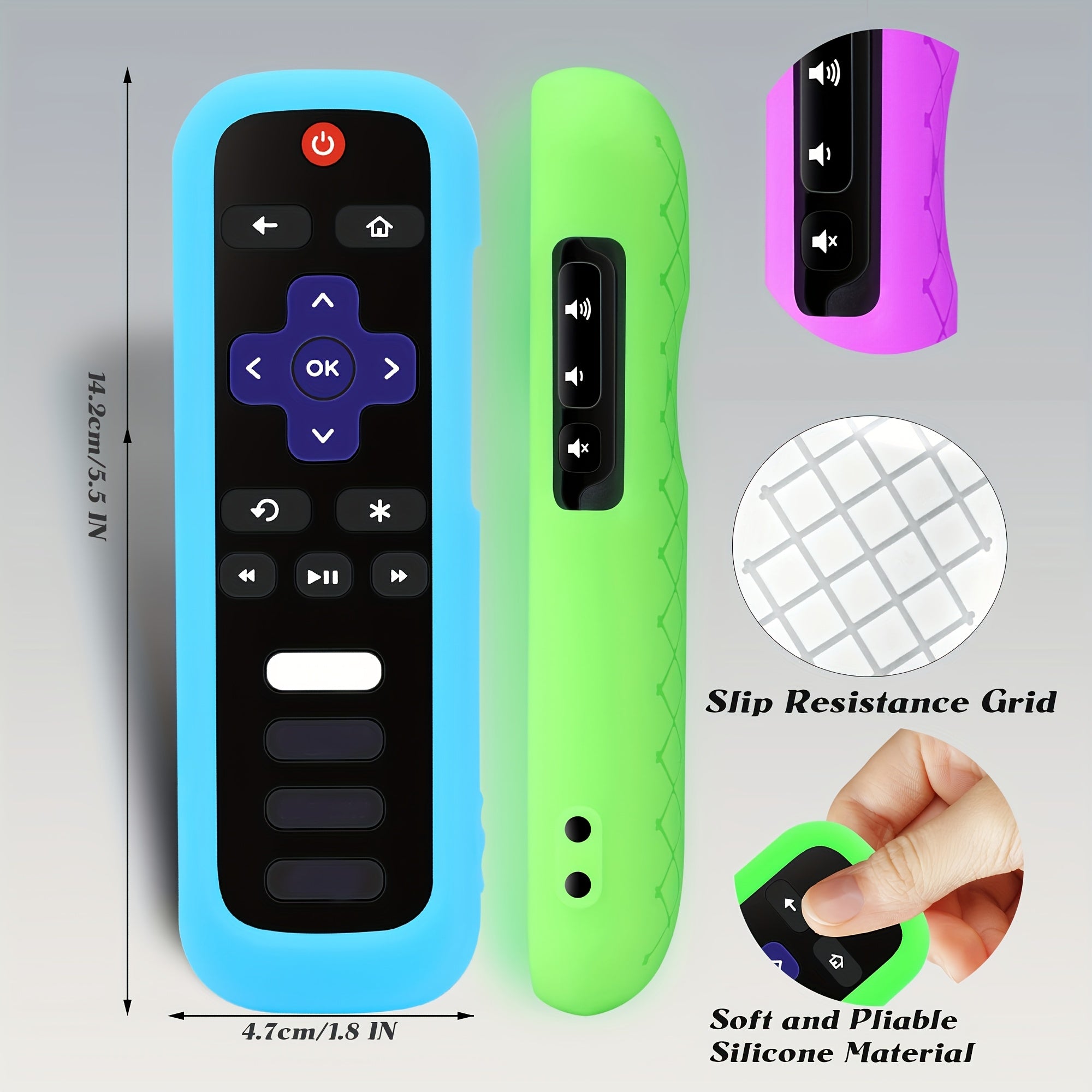 1pc Roku TV Remote Cover, Glow in the Dark Silicone Sleeve Case, Compatible with TCL Hisense Roku TV Steaming Stick 4K 4K+ Voice Remote, Universal Protective Battery Cover, 2022 Model, Uncharged, No Battery Included