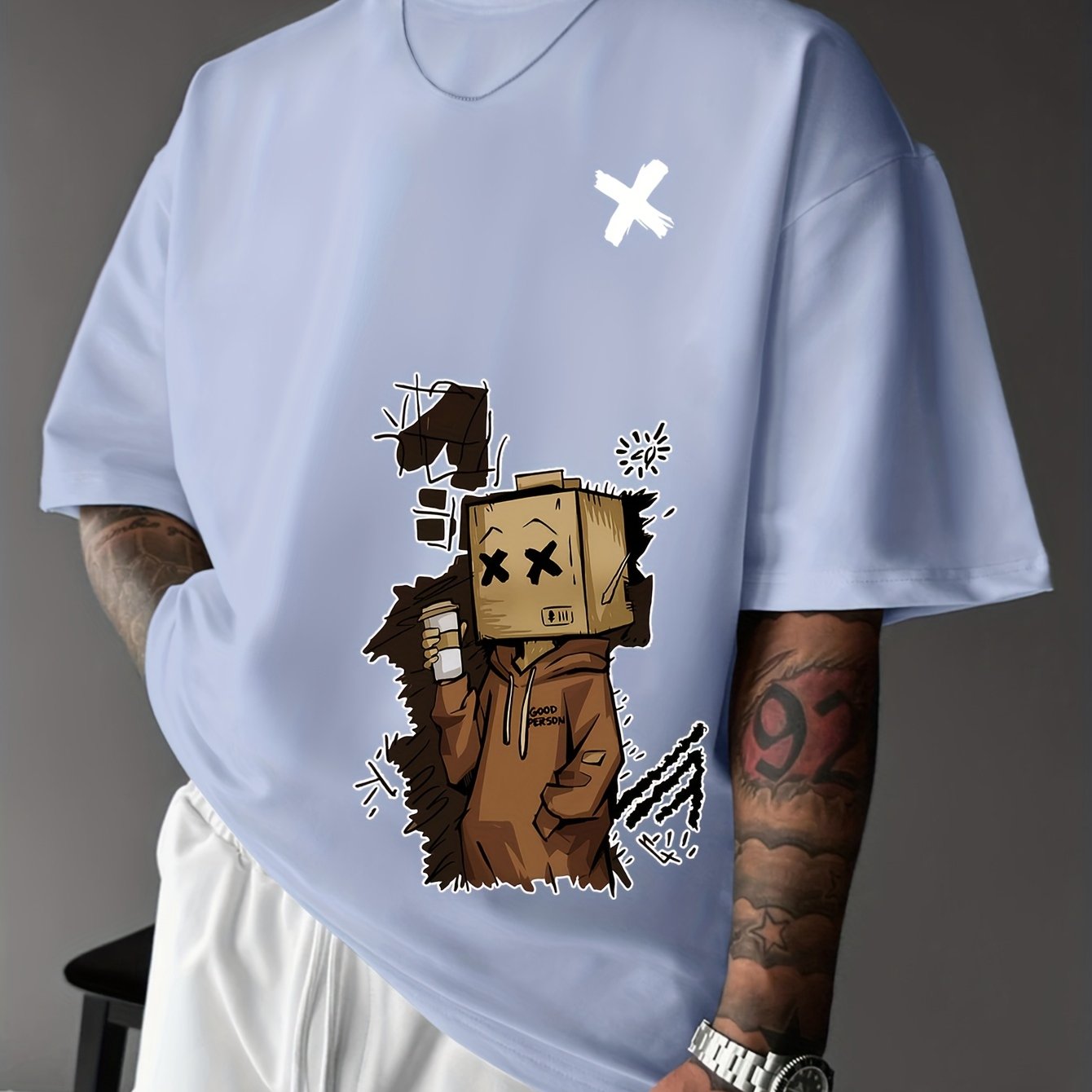 Men'S Summer Casual T-Shirt with Playful Robot & Cupcake Graphic - Red, Short Sleeve, Round Neck, Loose Fit, Geometric Pattern, Perfect for Streetwear or Casual Attire, Casual Summer Wear | Playful Graphic Tee | Comfortable F