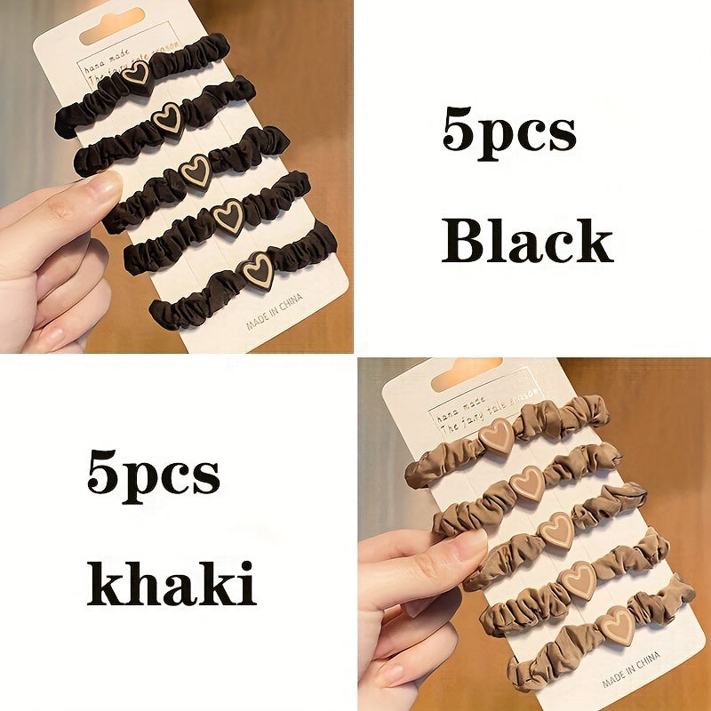 5/10/20pcs New Coffee Color Love Pendent Hair Tie, Girl Cute Bowknot Hair Tie Elastic Rubber Hair Bands Hair Accessories for Women, Ideal choice for Gifts