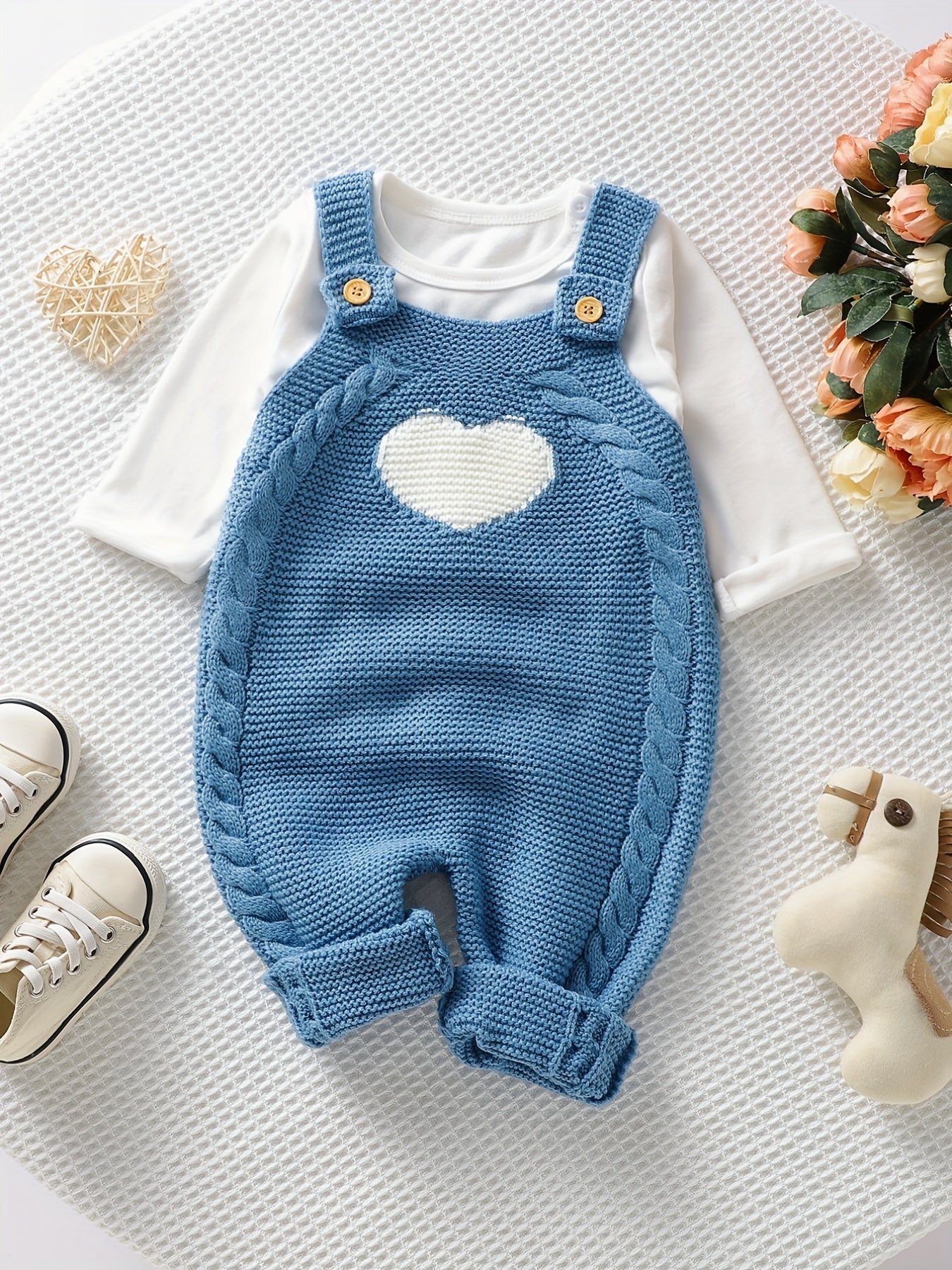 Baby Clothing Girl Baby Bodysuit Baby Love Jacquard Boys Knitted Bodysuit, Suitable For Indoor And Outdoor Wear