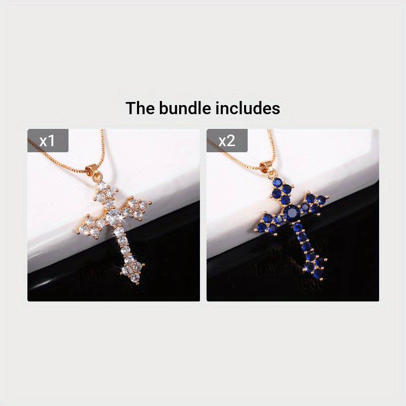 Dainty Cross Shape Pendant Necklace Inlaid Round Cut Shiny Zirconia Good Lucky Adjustable Clavicle Chain