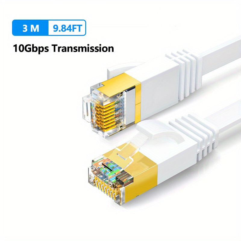 Cat 7 Ethernet Cable High Speed, Shielded Flat Internet Cable With Clips.