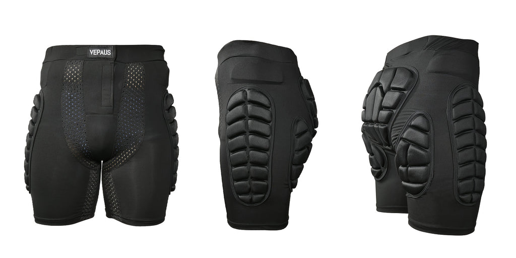 VEPAUS Breathable 3D Padded Shorts for Ice Hockey, Snowboarding, Gymnastics, Roller Skating - Moisture Wicking, Flexible, High Stretch Polyester Knit Fabric, Regular Fit, Four Seasons Sports Gear