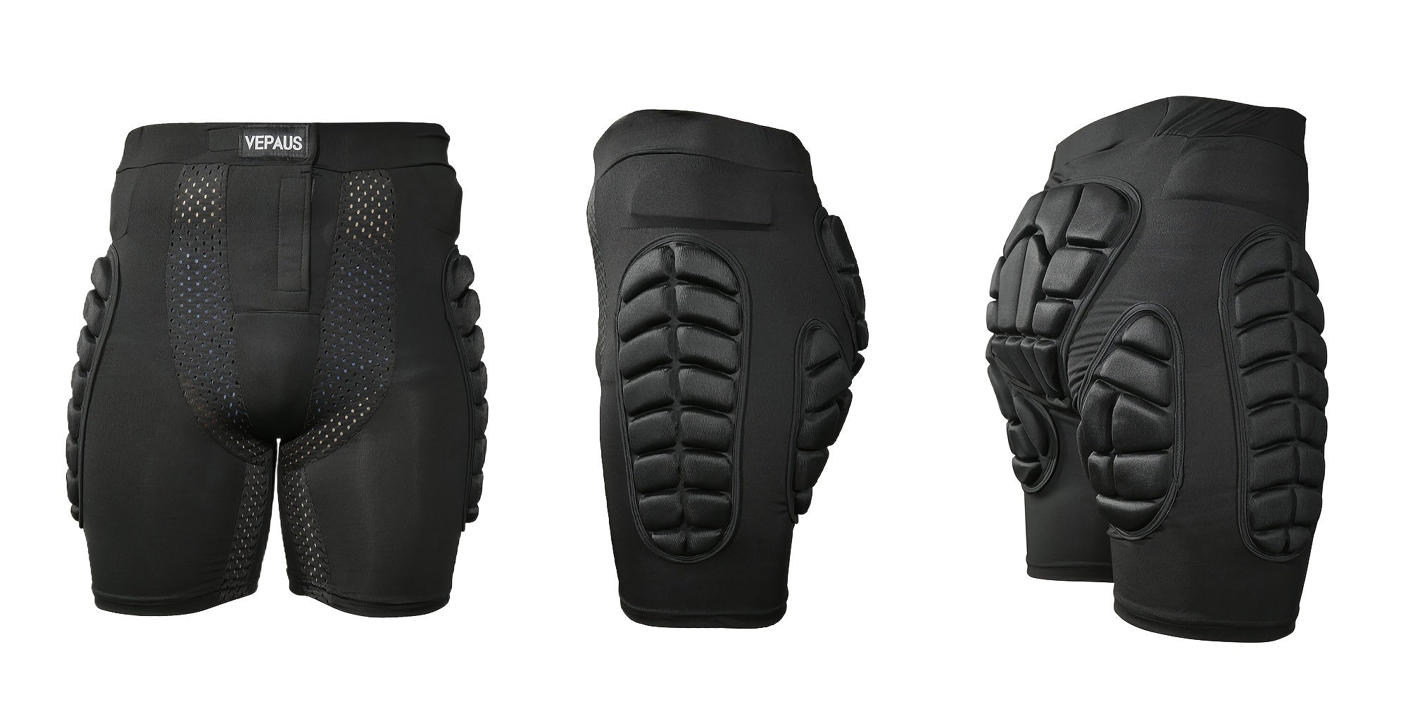 VEPAUS Breathable 3D Padded Shorts for Ice Hockey, Snowboarding, Gymnastics, Roller Skating - Moisture Wicking, Flexible, High Stretch Polyester Knit Fabric, Regular Fit, Four Seasons Sports Gear