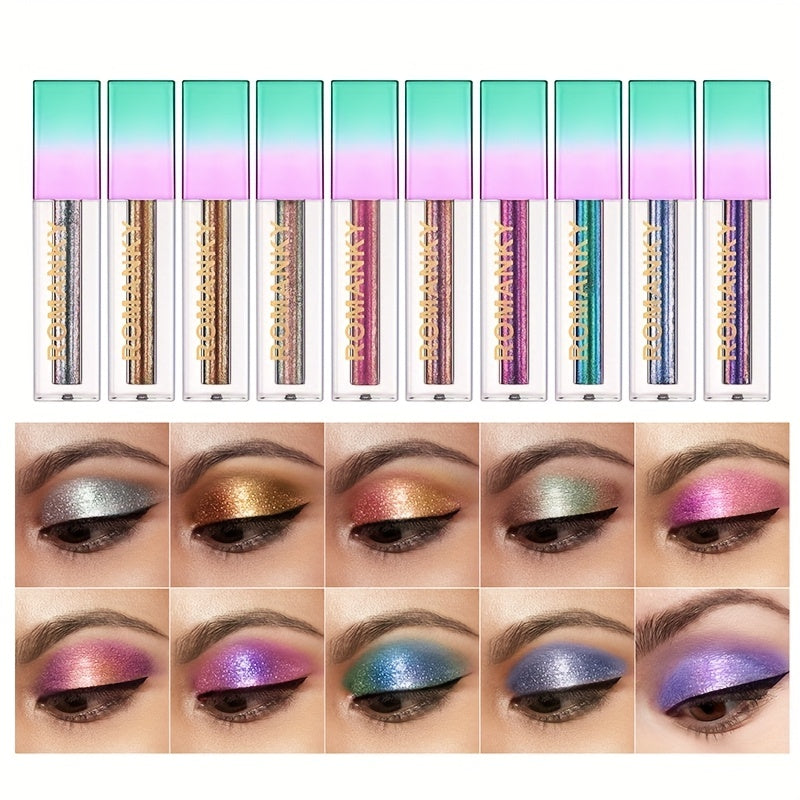 10-Color Golden Brown Glitter Liquid Eyeshadow Set - Vibrant, Long-Lasting, Fast-Drying, and Smudge-Proof Formula - Perfect for Women's Makeup for Music Festival, Party, and Everyday Use