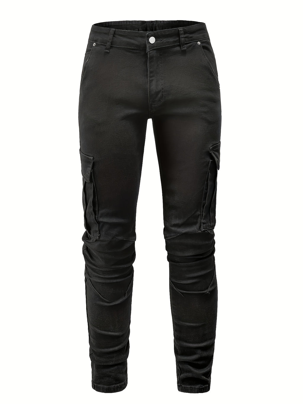 Men's Solid Color Multi-pocket Skinny Jeans For Autumn And Winter