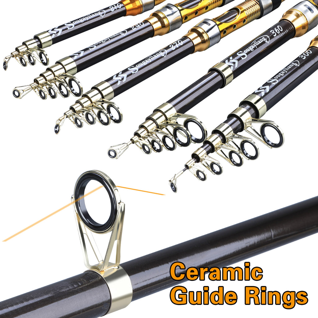 [Quality Construction] Sougayilang Ultralight Carbon Fiber Spinning Fishing Rod - Portable, Medium Action, 204.83-299.92cm Extendable Length, Black & Golden with Comfort Grip Handle - Ideal for All Anglers