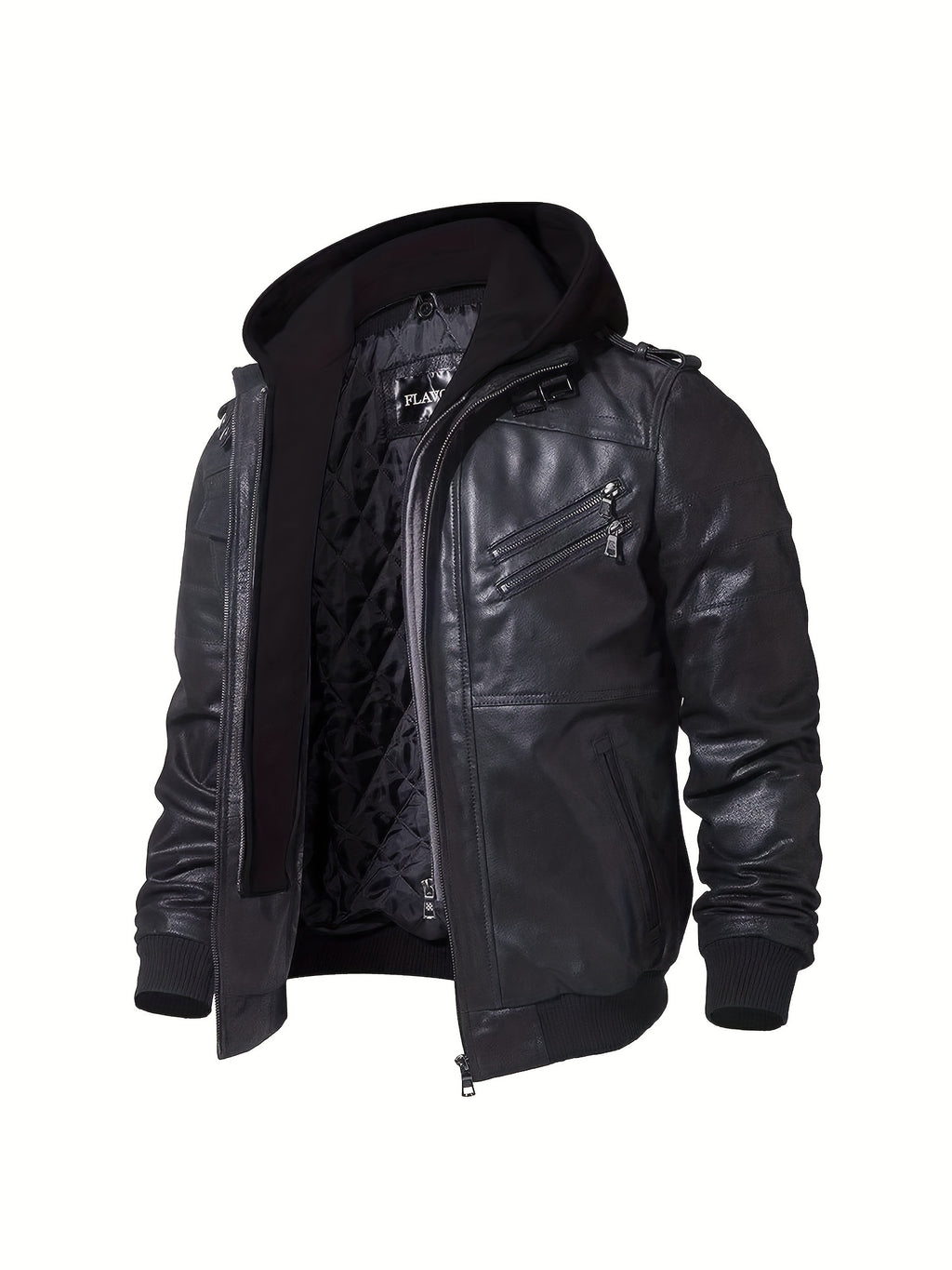 Men's Brown Leather Motorcycle Jacket with Removable Hood - FLAVOR