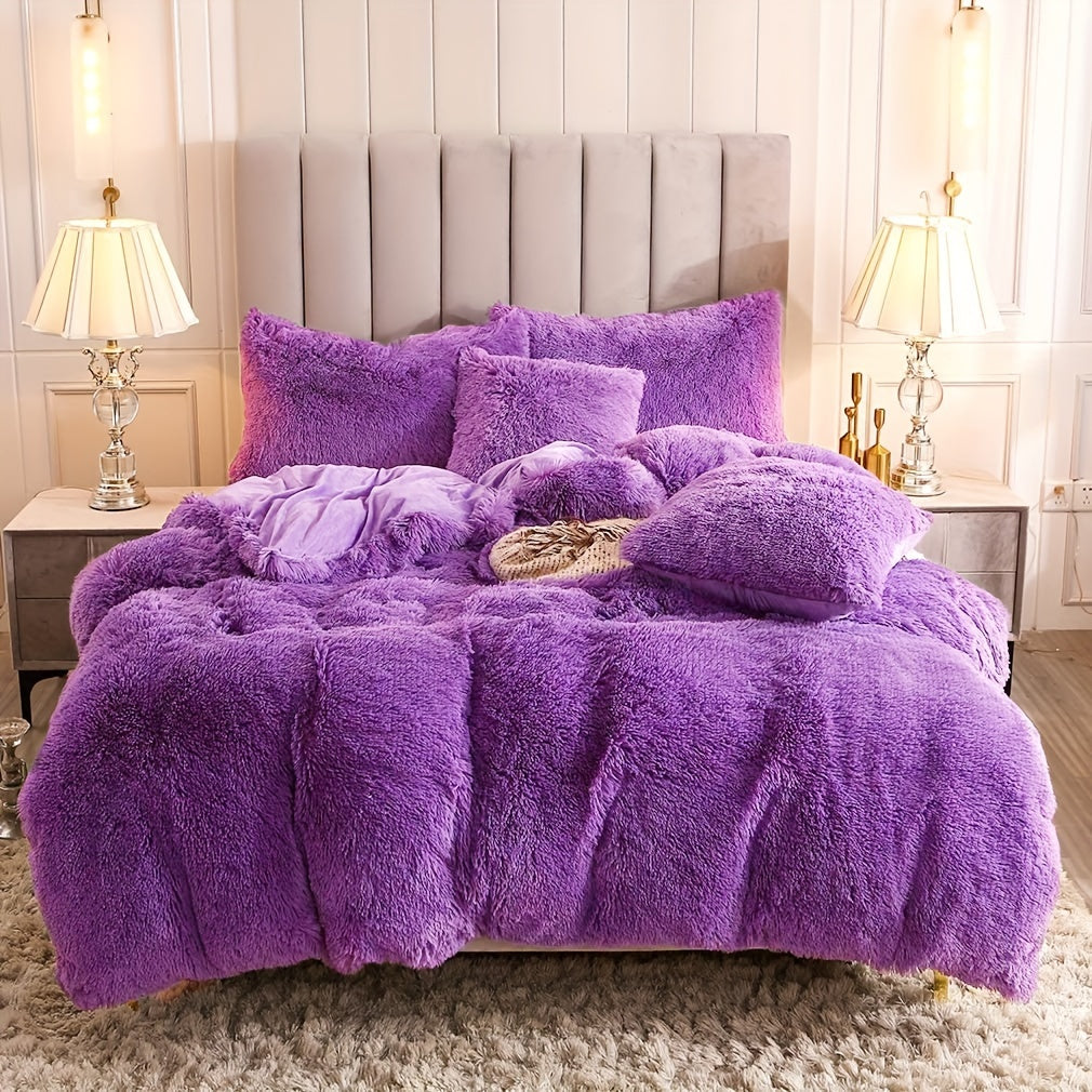 [Plush Duvet Cover Set] 3pcs Multicolor Plush Duvet Cover Set - Soft And Warm Bedding For Bedroom, Guest Room, And Dorm Decor