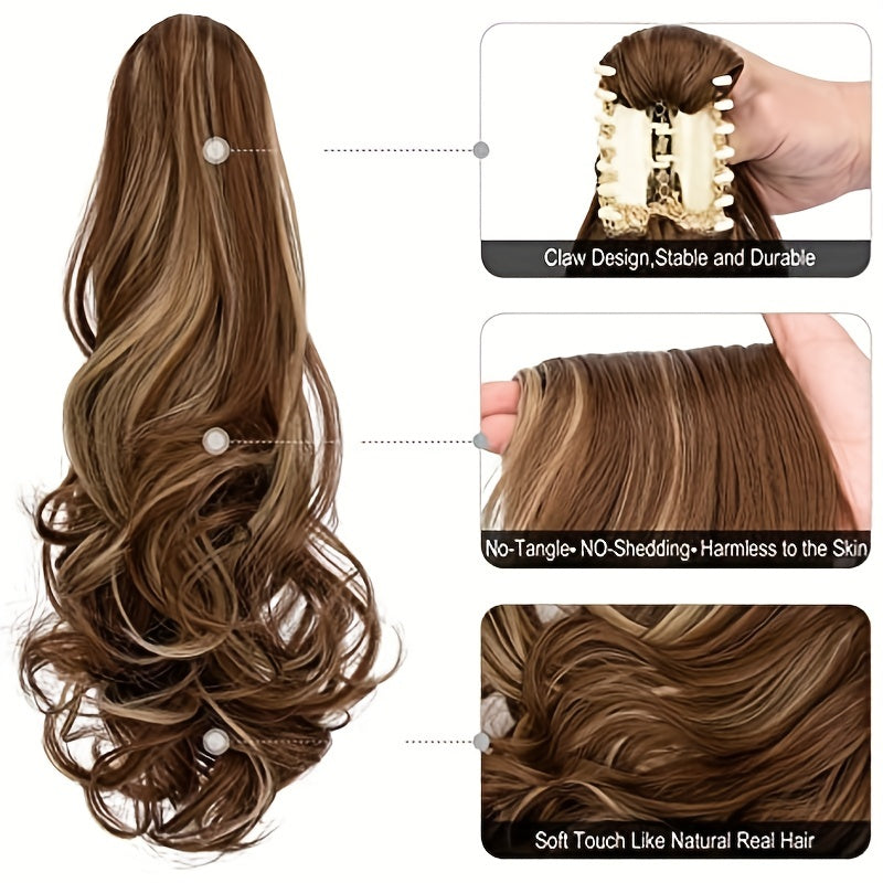 Long Wavy Ponytail Extensions - 22 Inch Claw Clip In Synthetic Hair Piece For Women - Add Volume And Style To Your Hair Halloween Christmas