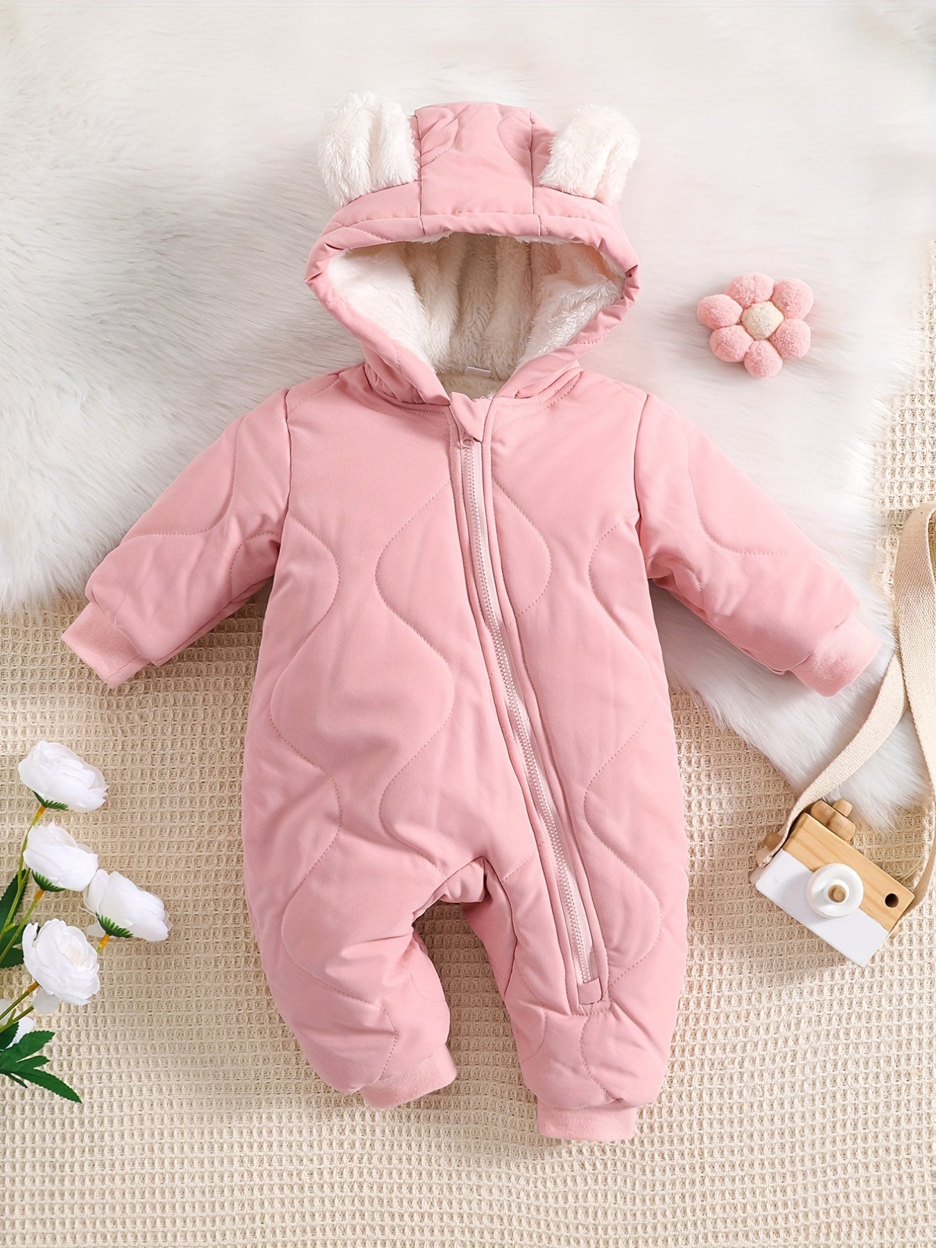 Baby Thickened Romper Autumn and Winter Outdoor Suit Newborn Set with Fleece Lining Zipper for 0-1 Year Old Youngsters' Clothes Christmas/Halloween/Thanksgiving Day, for Outdoor