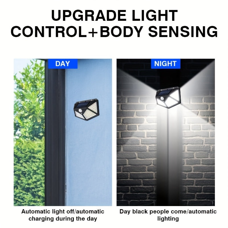 New 100LED wall sensor light, intelligent light sensor, solar charging, brightness automatic adjustment, outdoor solar sensor light, four side luminous human sensor wall light