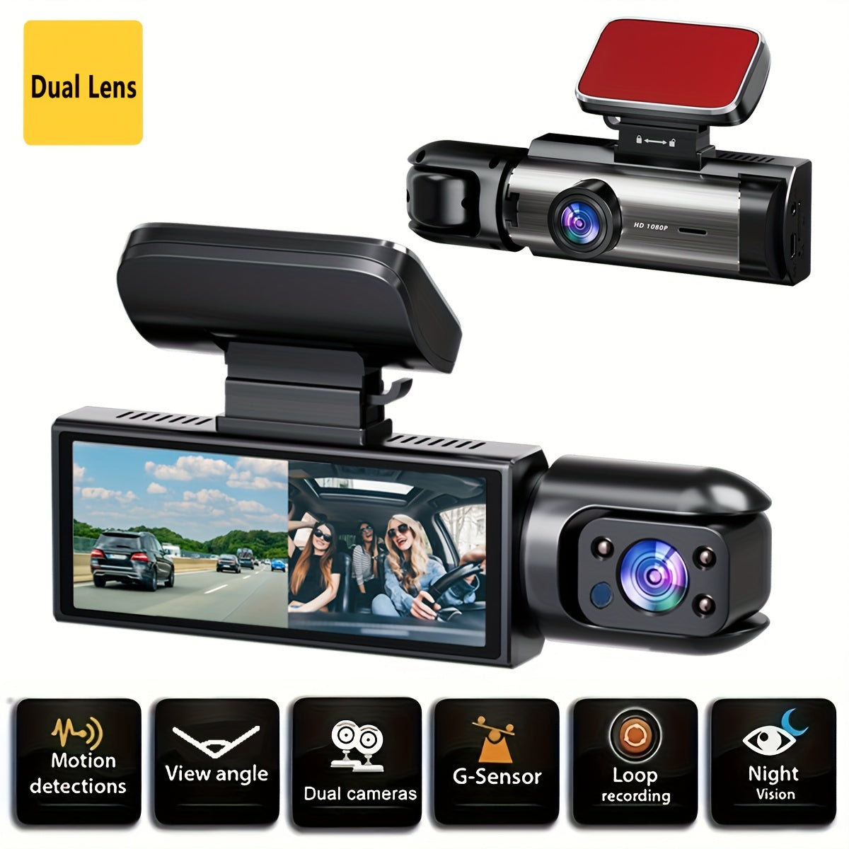 1080P Dual Camera Dash Cam For Cars With IR Night Vision, Loop Recording, And Wide Angle Lens, 8.03cm IPS Screen