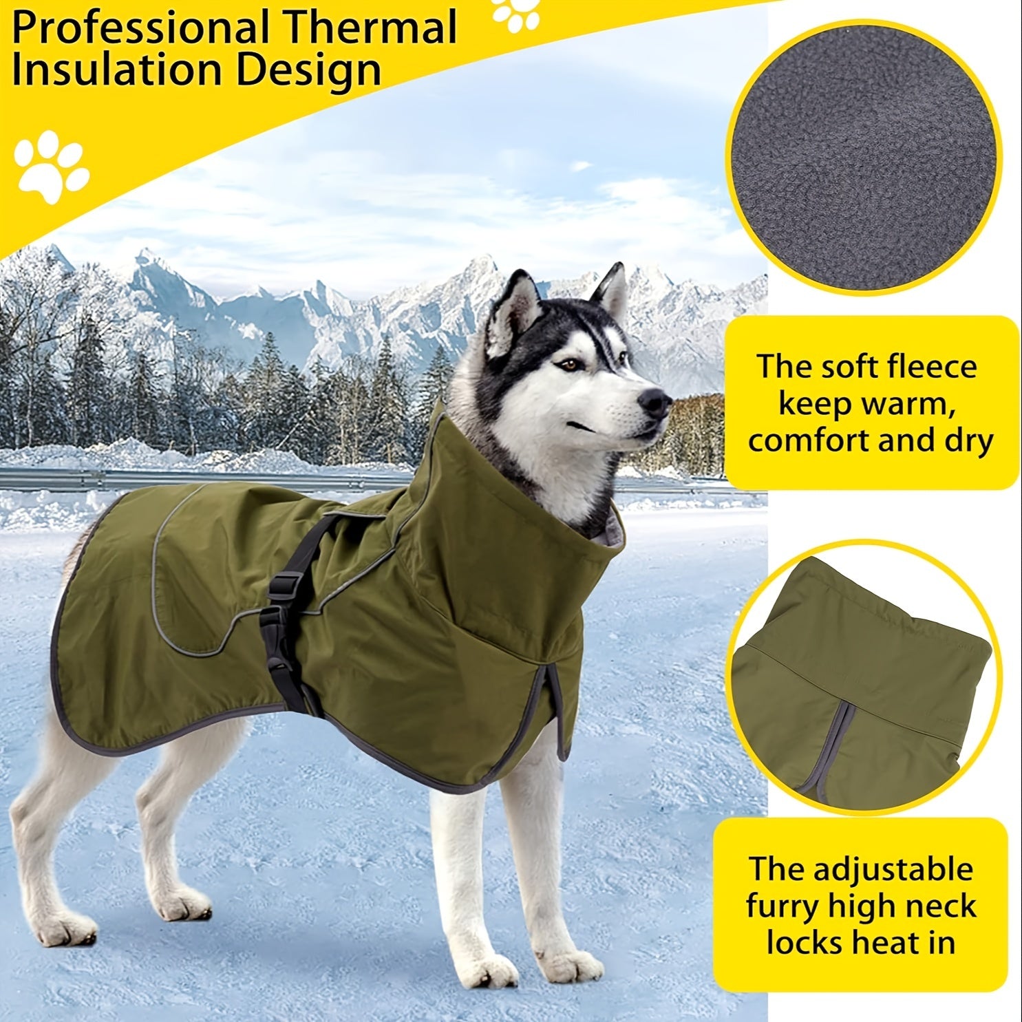 Double-Layer Winter Dog Jackets, Dog Coats For Large Dogs In Winter, Dog Raincoat - Waterproof Dog Clothes Christmas Gift