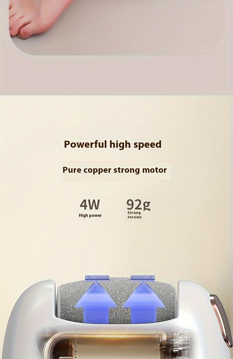 Rechargeable Electric Foot Grinder, Portable and Easy to Use, for Cracked Heels & Callus Removal - Thick Leather Polishing, 2-Speed Settings, Hard Care for Feet & Hands, 3 Replacement Grinding Heads, 1pc, with USB Charging