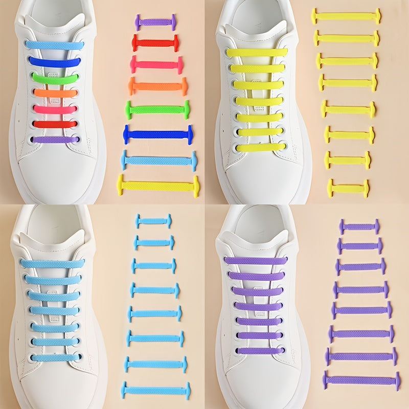16pcs/Pack No-Tie Elastic Shoelaces for Sneakers, Casual Shoes, and Athletic Footwear