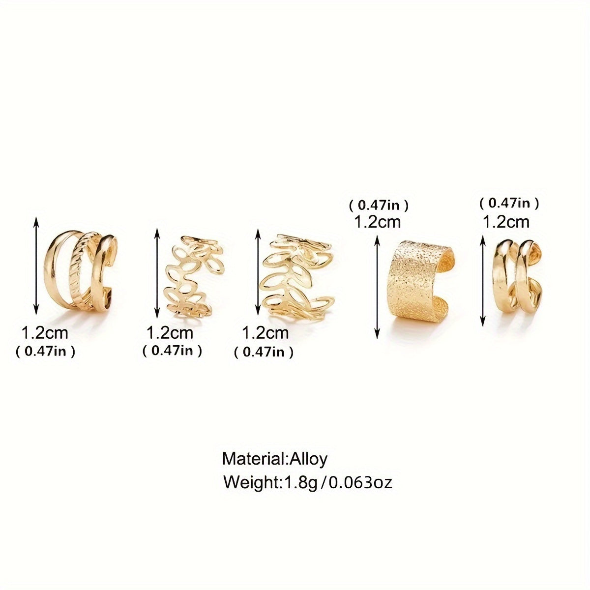 5pcs/set Trendy Elegant Design Ear Cuff Set Classic Elegant Style Women's Ear Bone Clip Set No Piercing Clip On Earrings Leaf Shaped Circle Stacked Shaped