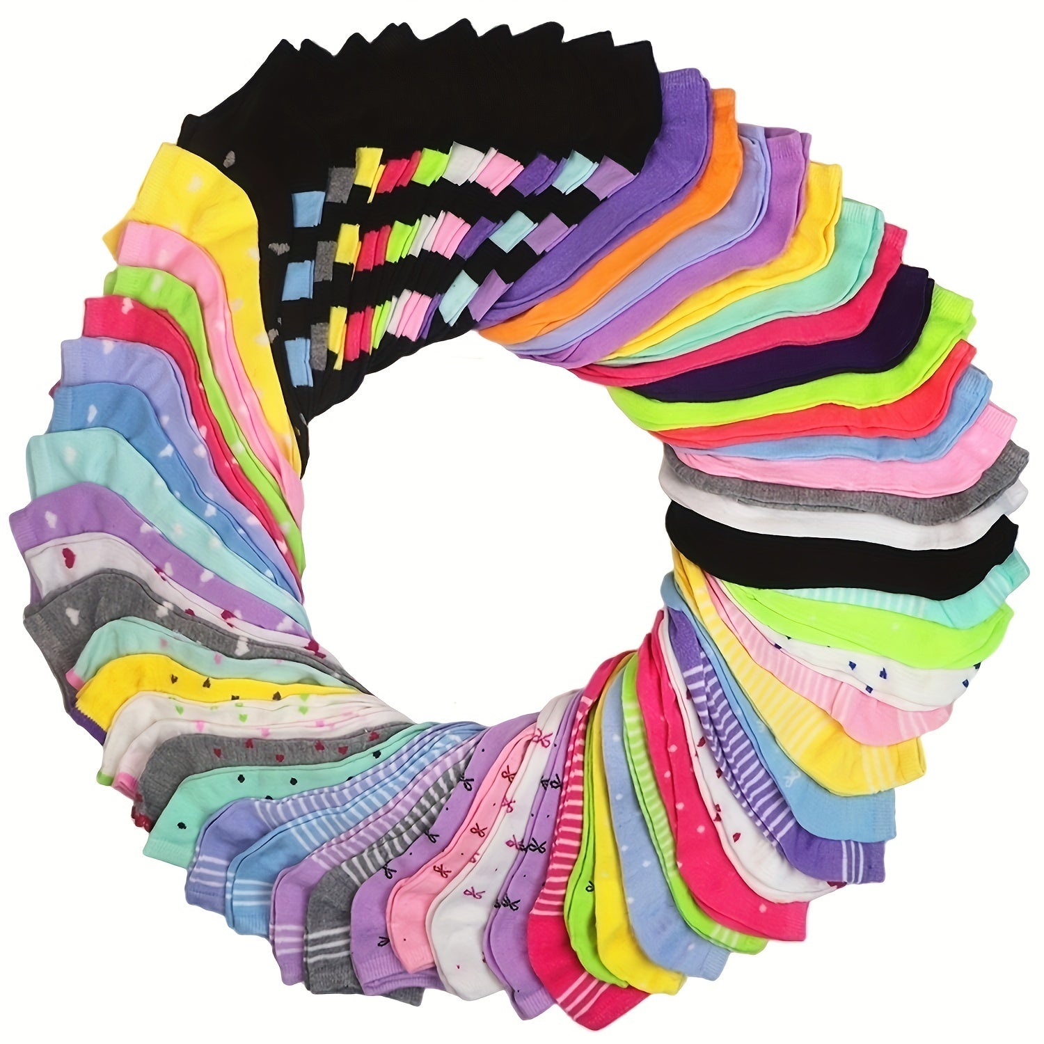 20 Pairs Women's Ankle Socks - Candy Color Assortment with Heart & Striped Patterns, Breathable Ribbed Cuffs, Soft Casual Socks for Casual Attire, Hand Wash Only, Novelty Socks, Playful Fashion, Colorful Design, Comfortable F