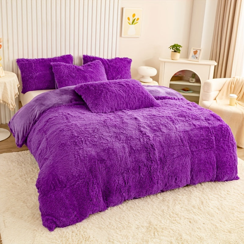 [Plush Duvet Cover Set] 3pcs Multicolor Plush Duvet Cover Set - Soft And Warm Bedding For Bedroom, Guest Room, And Dorm Decor