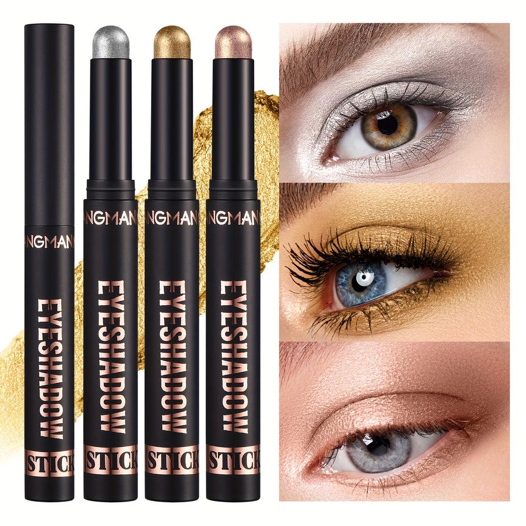8 Colors Long-Lasting Waterproof Eyeshadow Sticks Set - High Pigmented Shimmer, Glitter, and Matte Neutral Brown Shades - Easy to Apply, Blend, and Buildable Crayon Pencil Set for Professional Makeup Look