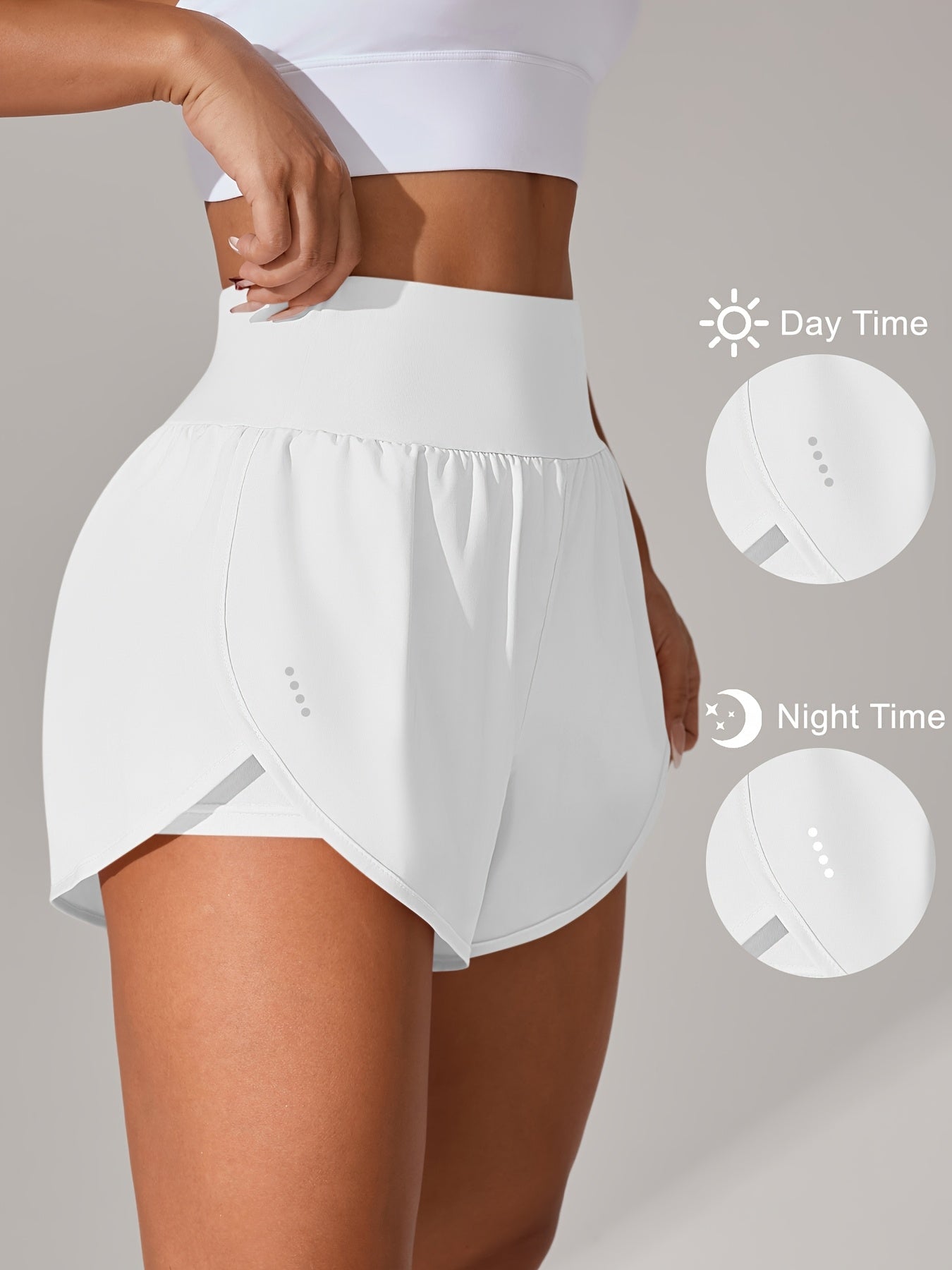 [Yoga Activewear] Women's Light Blue Yoga Shorts - Casual & Loose-Fit, High-Waisted with Ruffle Detail, Stretchy Polyester-Elastane Blend, Machine Washable, Perfect for Spring/Summer/Fall