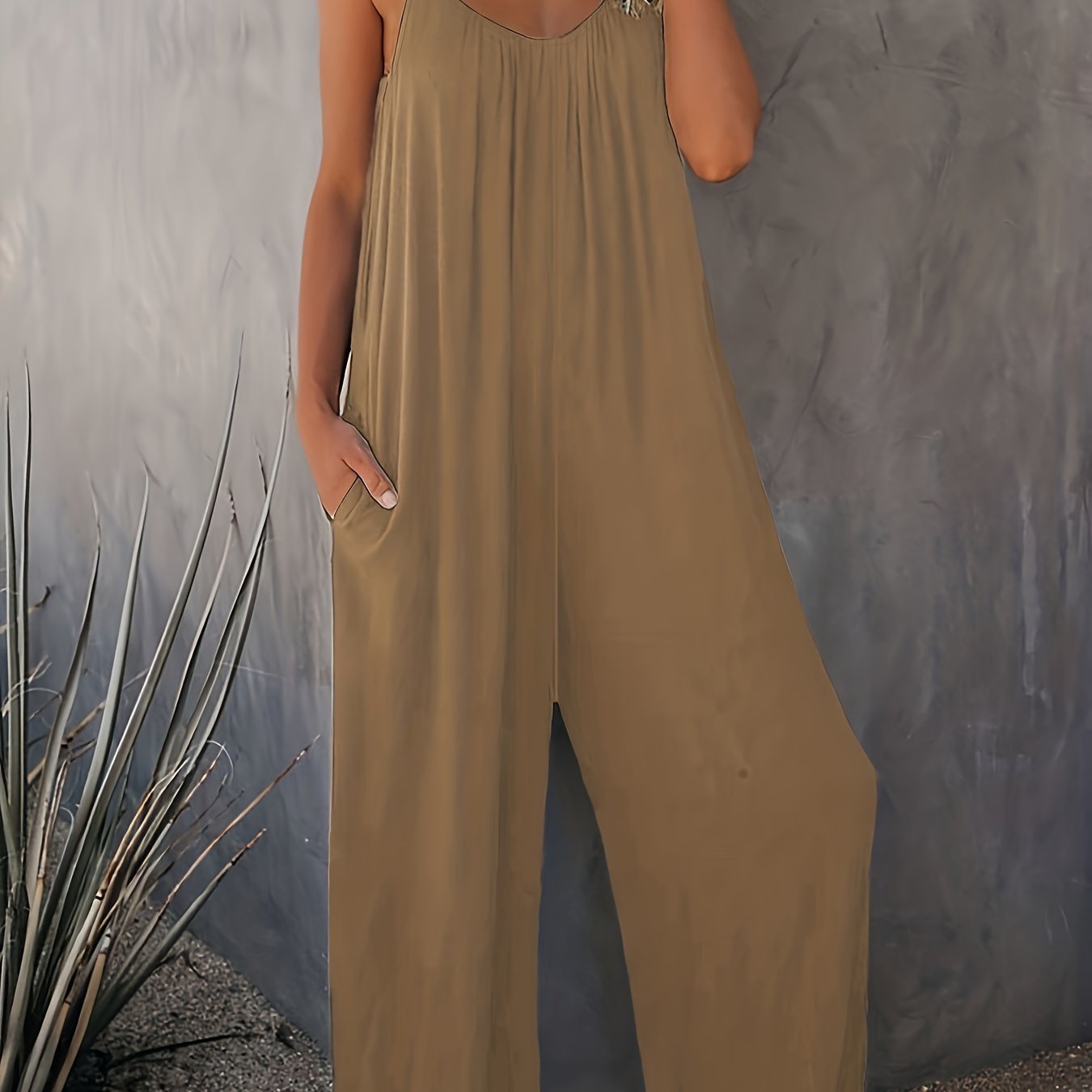 Women'S Light Blue Sleeveless Jumpsuit with Pockets - Casual Polyester Knit Fabric, V-Neck, Summer 2023, Beach Coverup, Beach Coverup Jumpsuit | Casual Style Jumpsuit | Knit Construction