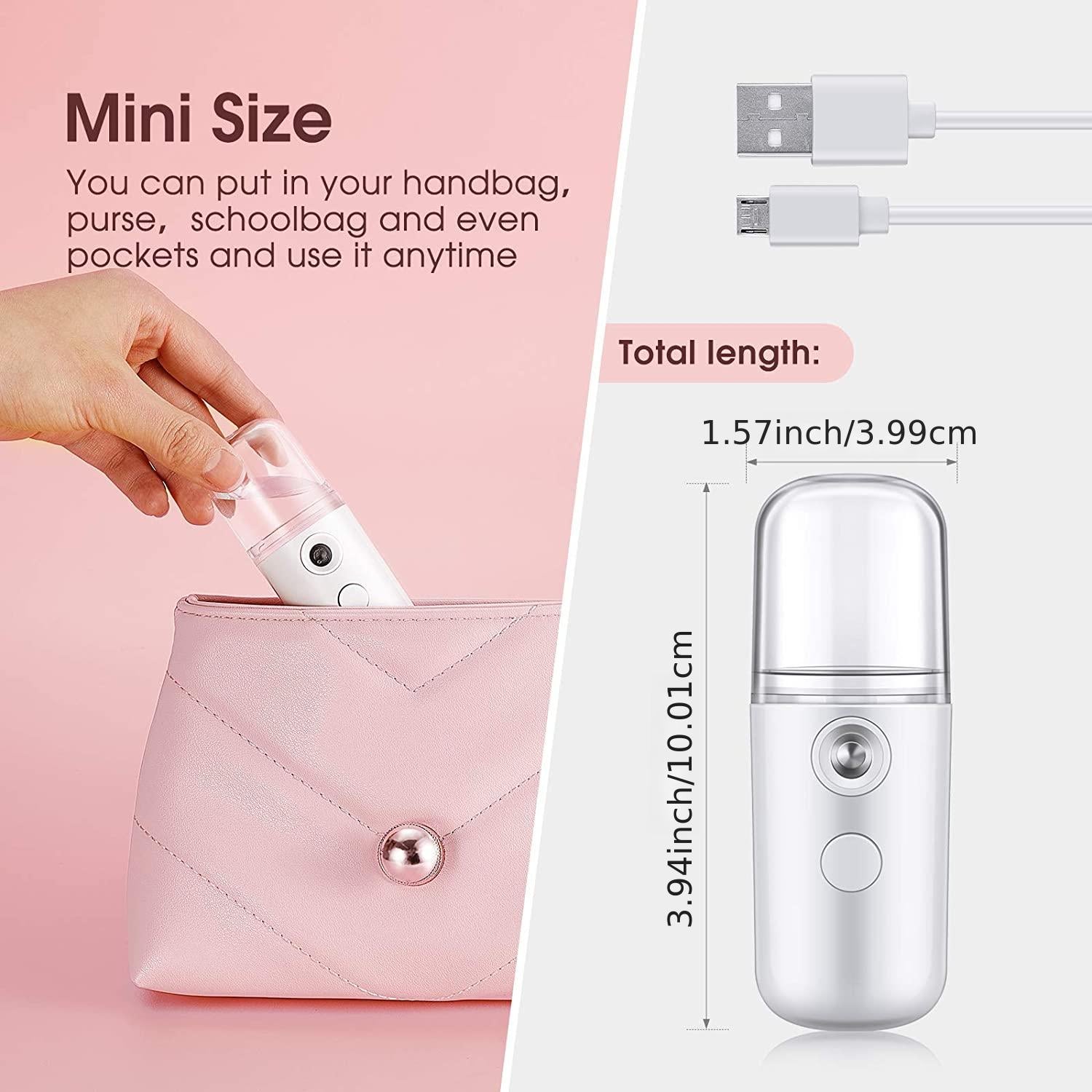 Cloud Prime Portable Mini USB Rechargeable Mist 30ml - Long-Lasting Battery, Formaldehyde-Free, 3 Colors (White/Pink/Red) with Ergonomic Design for Face & Body Hydration, Travel-Friendly Skincare Tool, Sleek Cylindrical Desig