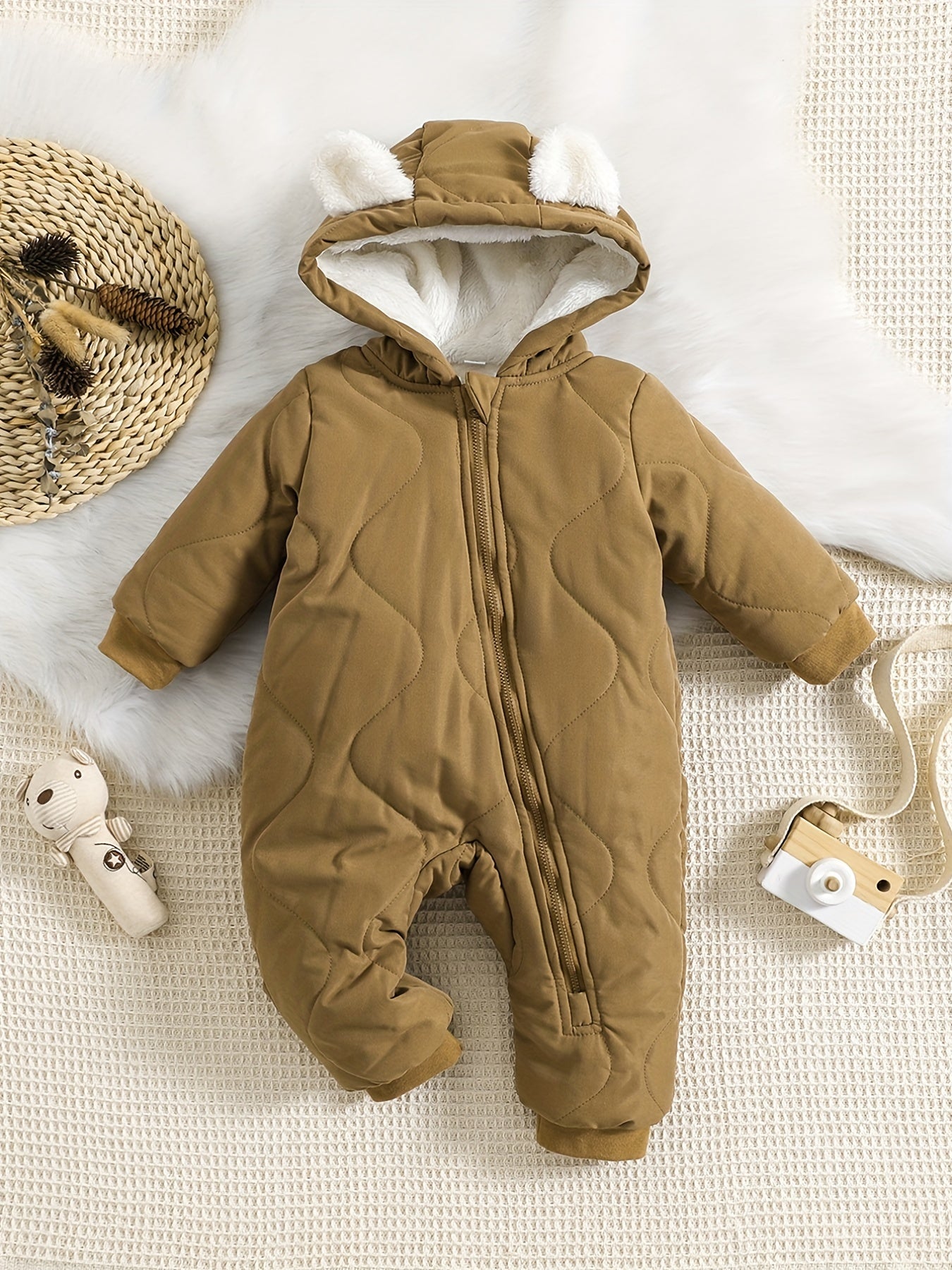 Baby Thickened Romper Autumn and Winter Outdoor Suit Newborn Set with Fleece Lining Zipper for 0-1 Year Old Youngsters' Clothes Christmas/Halloween/Thanksgiving Day, for Outdoor