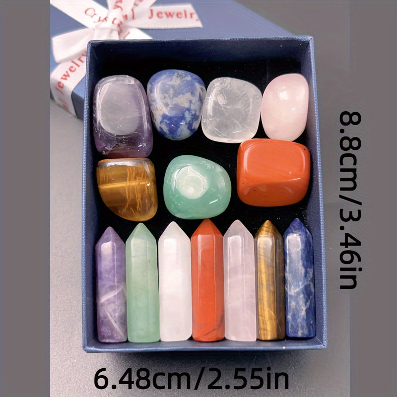 14-Piece Natural Quartz Mineral Ornament Set - Unique Combination of 7 Exquisite Decorations for Home Decor and Christmas Gift - Authentic, Elevating, and Thoughtful
