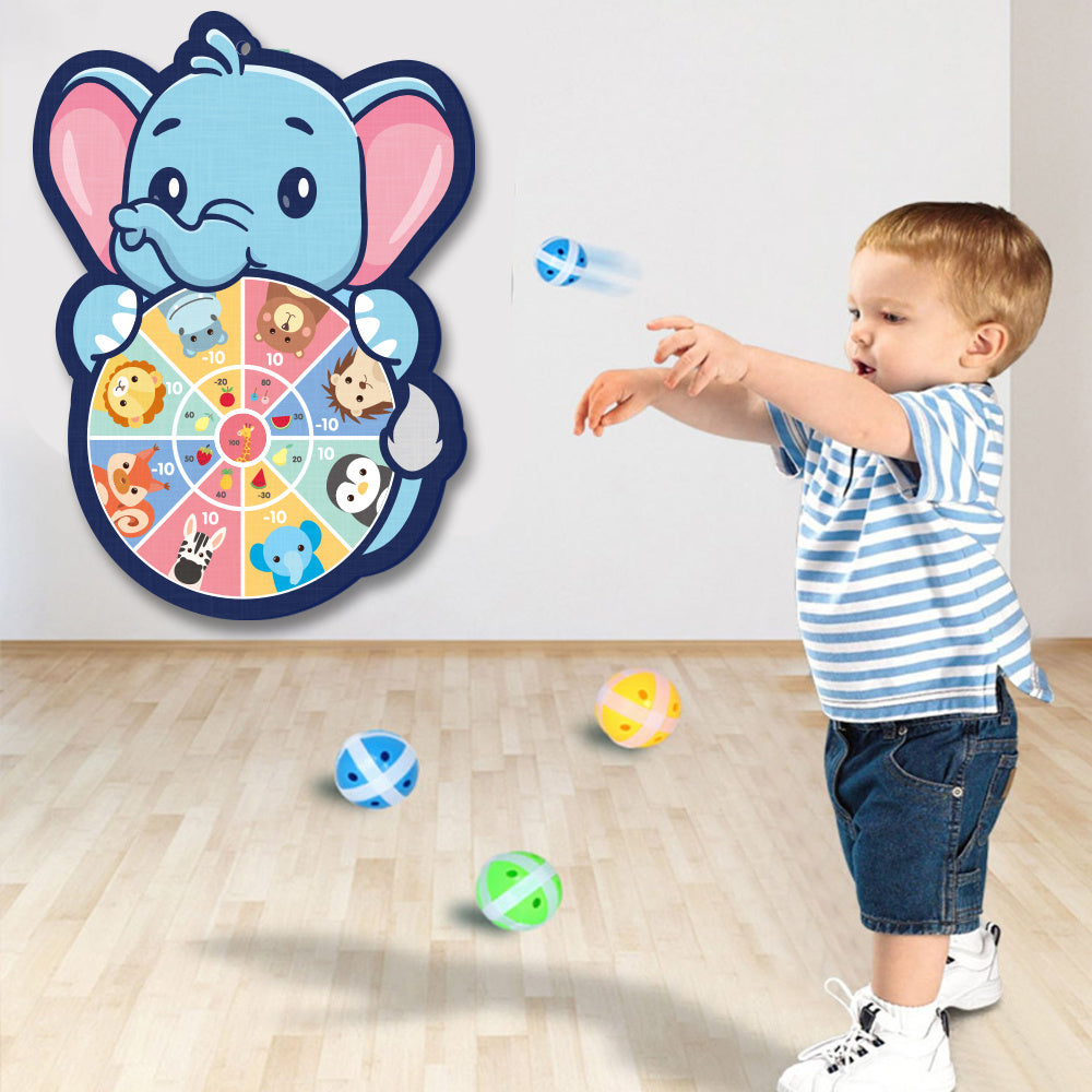 Set With 6 Sticky Balls And A Hook Sticky Ball Dart Target Board Cartoon Animal Target Game (Foxes, Elephants, Dinosaurs) Outdoor Sports Indoor Cloth Toys Educational Board Games
