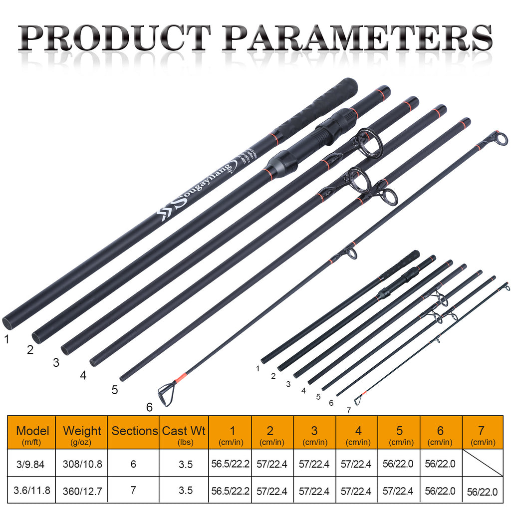 Sougayilang Carp Rod: Portable 6/7Section Ultralight Weight Carbon Fiber Rod for Ultimate Carp Fishing Performance