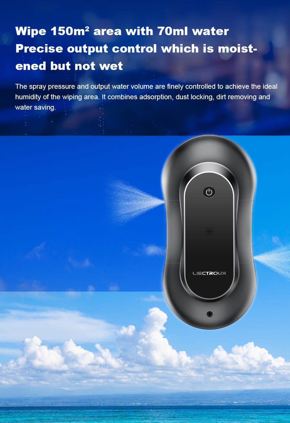 Robot Window Cleaner Liectroux YW810, 2-Way Water Spray, Ultra-thin, Robot Vacuum Cleaner For Windows, Home Electric Glass Washer & Wiper, Dry & Wet Mopping, AI Route, Brushless Motor, APP & Remote Control, Quadruple Security